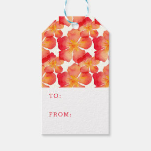 Étiquettes-cadeau Ajoutez votre motif floral d'oléandre   orange