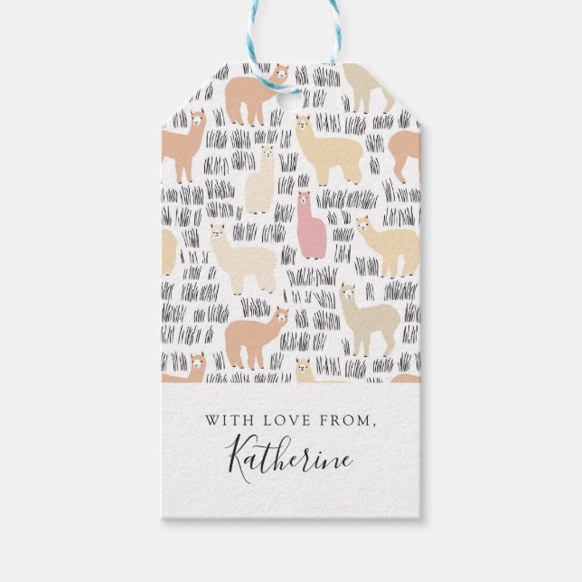 Étiquettes-cadeau Ajoutez votre nom | Flux De Motif Alpacas (Devant)