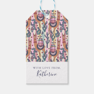 Étiquettes-cadeau Ajoutez votre nom lamas On Stripes Motif