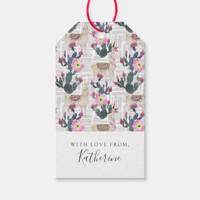 Étiquettes-cadeau Ajoutez votre nom | Motif de cactus aquarelle (Devant)