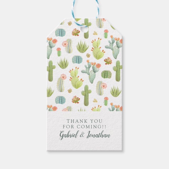 Étiquettes-cadeau Ajoutez votre nom | Motif debout de Cactus mignons (Devant)