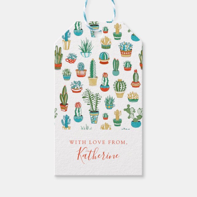 Étiquettes-cadeau Ajoutez votre nom | Motif Succulent (Devant)