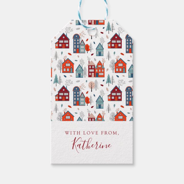 Étiquettes-cadeau Ajoutez votre nom | Scandinavian House Folk Art (Devant)