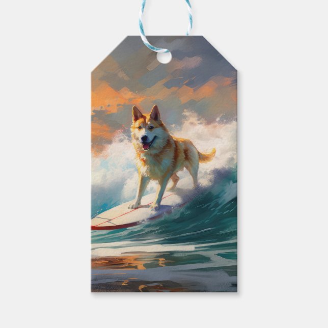 Étiquettes-cadeau Akita Beach Surf Peinture (Devant)