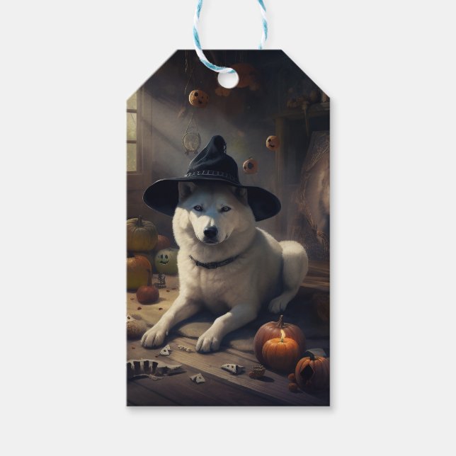 Étiquettes-cadeau Akita Citrouilles Halloween effroi (Devant)