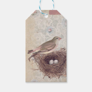 Étiquettes-cadeau Album de coupures florales de nid d'oiseau vintage