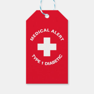 Étiquettes-cadeau Alerte Médicale Personnalisée Diabétique Rouge