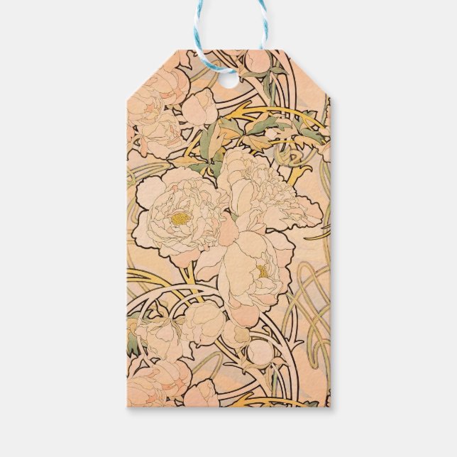 Étiquettes-cadeau Alfonse Mucha Art Nouveau Peonies (Devant)