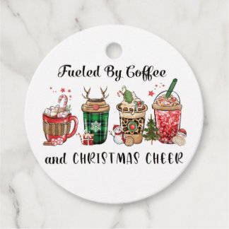 Étiquettes Cadeau Alimenté par Café et Noël