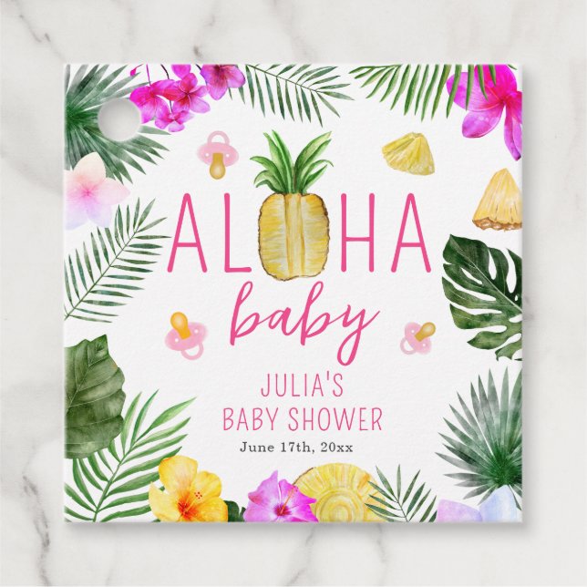 Étiquettes Cadeau Aloha Baby Pineappy & Pacifiers Baby shower Luau (Devant)