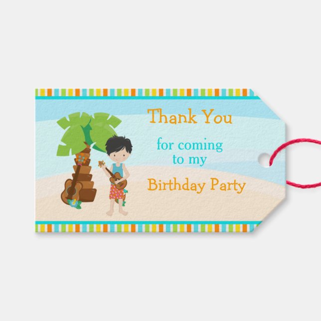 Étiquettes-cadeau Aloha Black Hair Boy (Devant (Horizontal))
