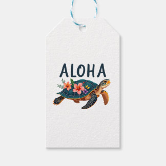 Étiquettes-cadeau Aloha Hawaii Chemise Hawaïenne Tortue Hibiscus Enf