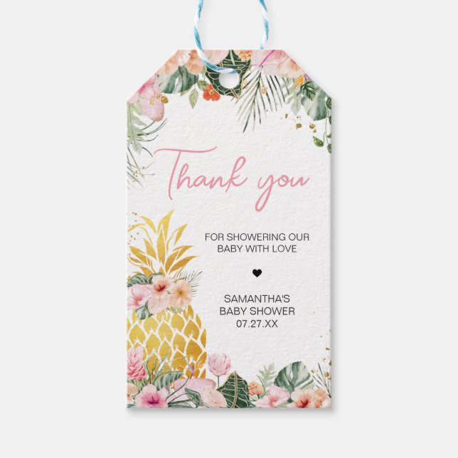 Étiquettes-cadeau Aloha Pineapple Baby shower Favoriser les étiquett (Devant)