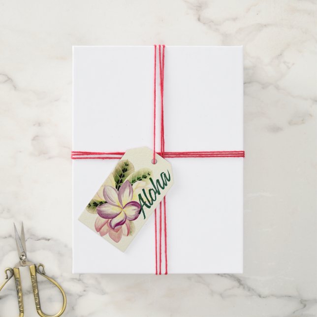Étiquettes-cadeau Aloha Plumeria (Avec de la ficelle)
