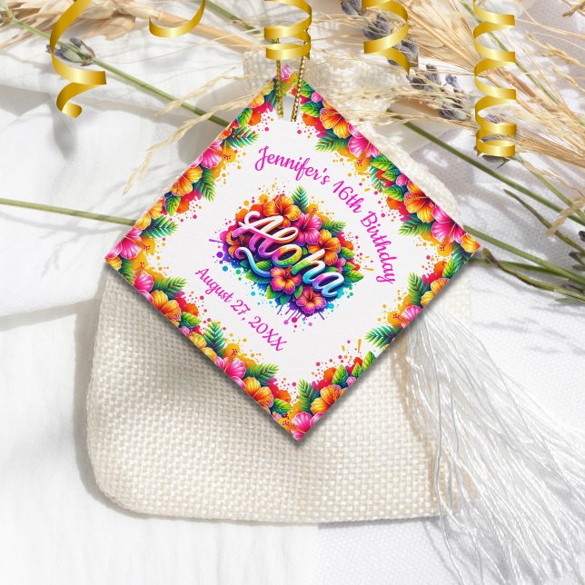 Étiquettes Cadeau Aloha Tropical Hawaiian Birthday Luau (Créateur téléchargé)