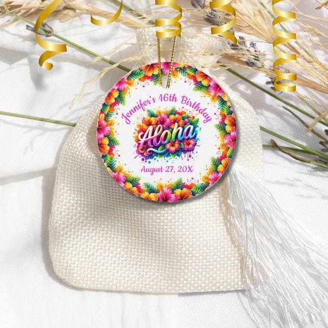 Étiquettes Cadeau Alpha tropicale Hawaiian Anniversaire Luau (Créateur téléchargé)