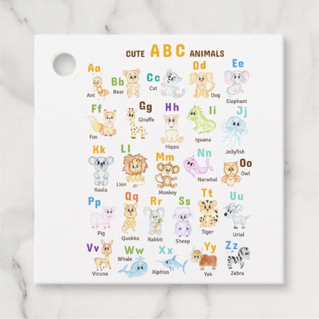 Étiquettes Cadeau Alphabet Animal ABC Mets animaux (Devant)
