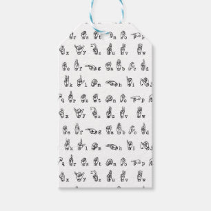 Étiquettes-cadeau Alphabet de langue des signes américaine en noir