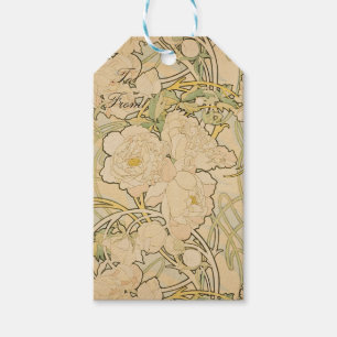 Étiquettes-cadeau Alphonse Mucha Peonies Roses de la colonie Fawn 18