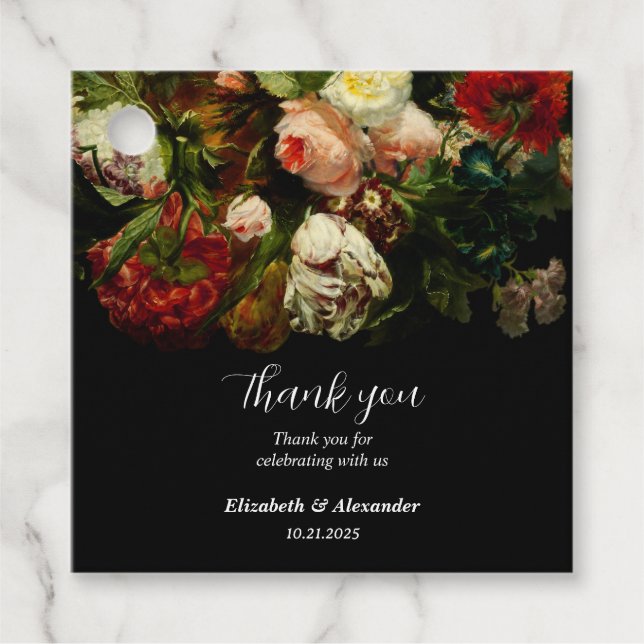 Étiquettes Cadeau Ambiance romantique foncé élégant fleurs florales  (Devant)