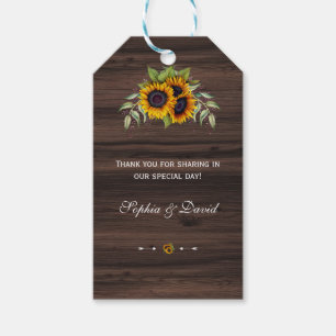 Étiquettes-cadeau Ambiance romantique Sunflower Mariage en bois