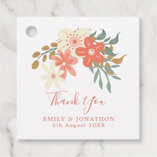 Étiquettes Cadeau Ambrose Coral Florals Noms message mariage