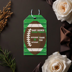 Étiquettes-cadeau American Football Brown & Green Color Baby shower