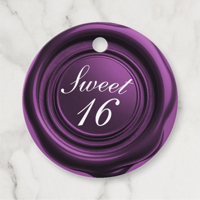 Étiquettes Cadeau Améthyste Wax Seal Drip Classy Sweet 16 Mariage (Devant)