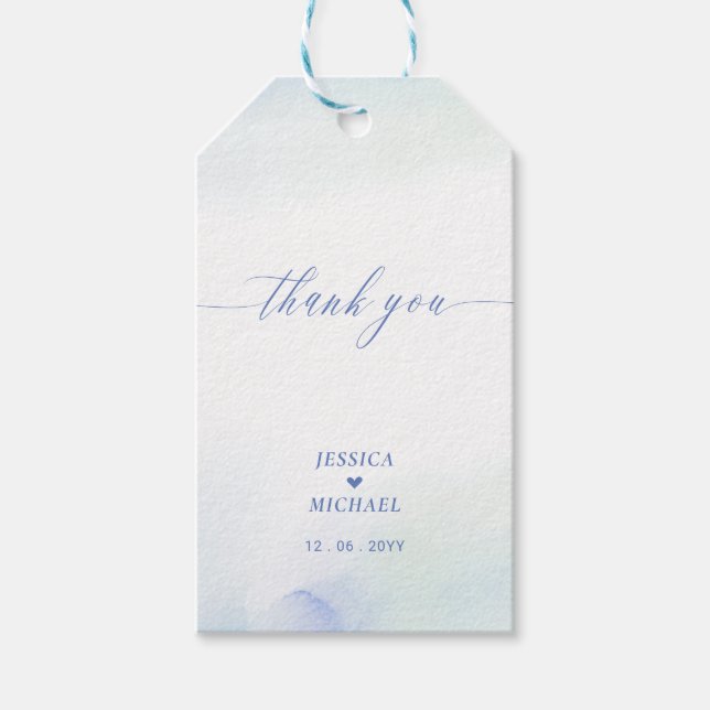 Étiquettes-cadeau Amour | Coeur Bleu & Aquarelle Mariage Faveur (Devant)