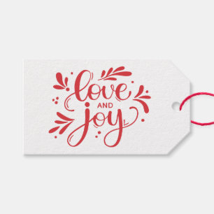Étiquettes-cadeau Amour et joie. Calligraphie de Noël rouge