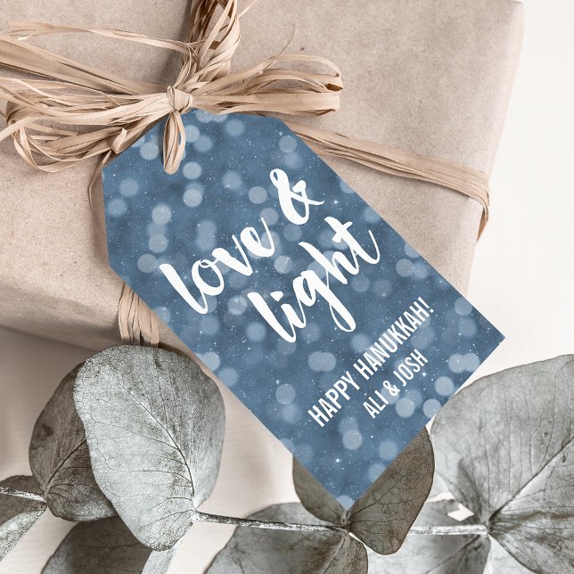 Étiquettes-cadeau Amour et lumière | Blue Bokeh Hanoukka (Créateur téléchargé)