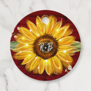 Étiquettes Cadeau Amour et Merci Monogram Rustic Mariage Sunflower