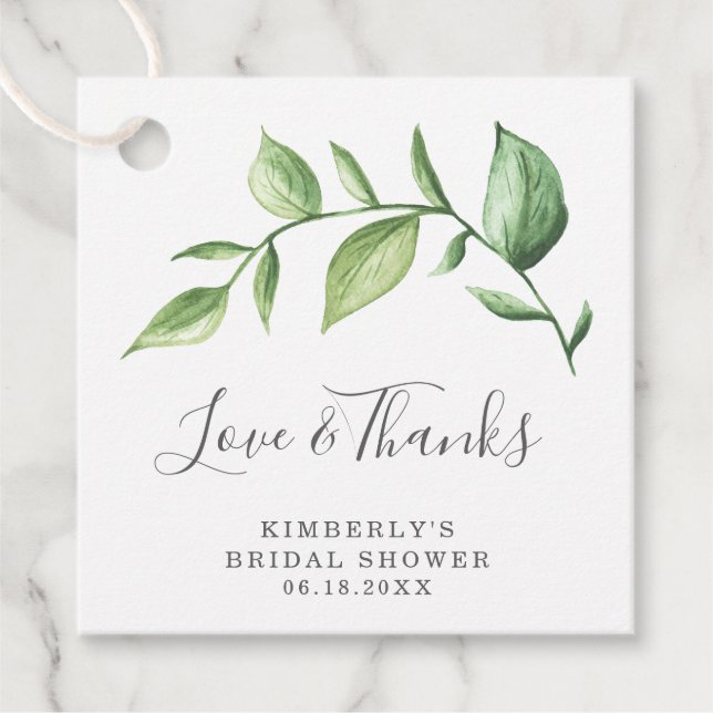 Étiquettes Cadeau Amour et Merci Rustic Greenery Fête des mariées (Devant)