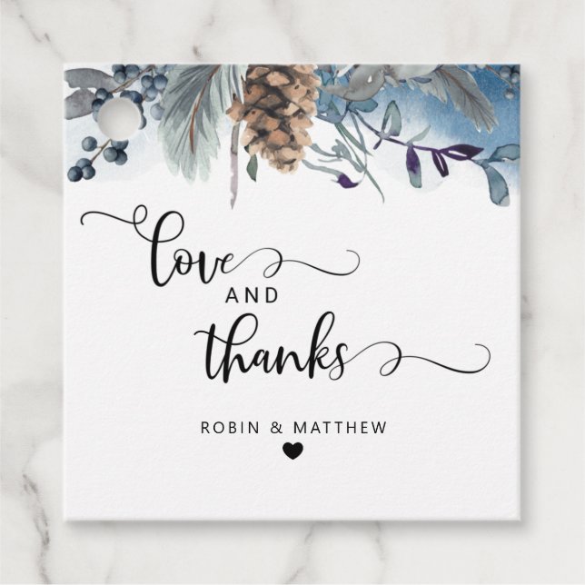 Étiquettes Cadeau Amour et Merci, Rustique Dusty Blue Floral (Devant)