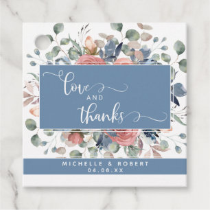 Étiquettes Cadeau Amour et Remerciements, Floral Bleu Poussiéreux B