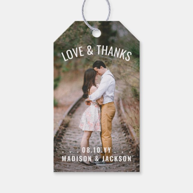 Étiquettes-cadeau Amour et Remerciements Moderne 2 Photo Mariage Rem (Devant)