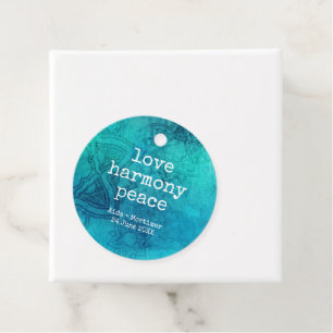 Étiquettes Cadeau Amour harmonie paix mandala bleu sarcelle mariage
