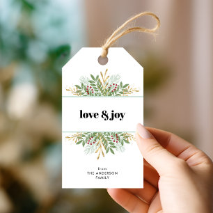 Étiquettes-cadeau Amour & Joie Vacances Noël vert