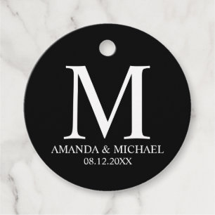 Étiquettes Cadeau 'Amour & Merci' Noir et Blanc Mariage élégant