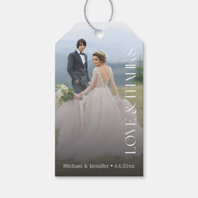 Étiquettes-cadeau amour & merci photo mariage typographie minimale (Devant)