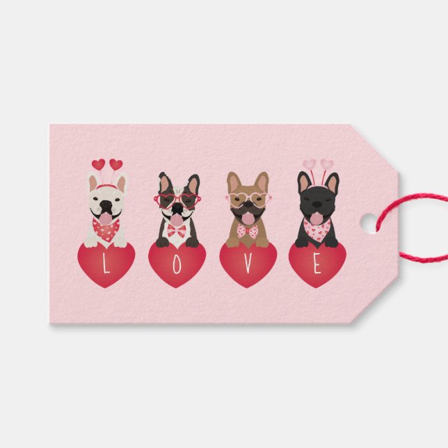 Étiquettes-cadeau Amour Valentine Bulldogs (Devant (Horizontal))
