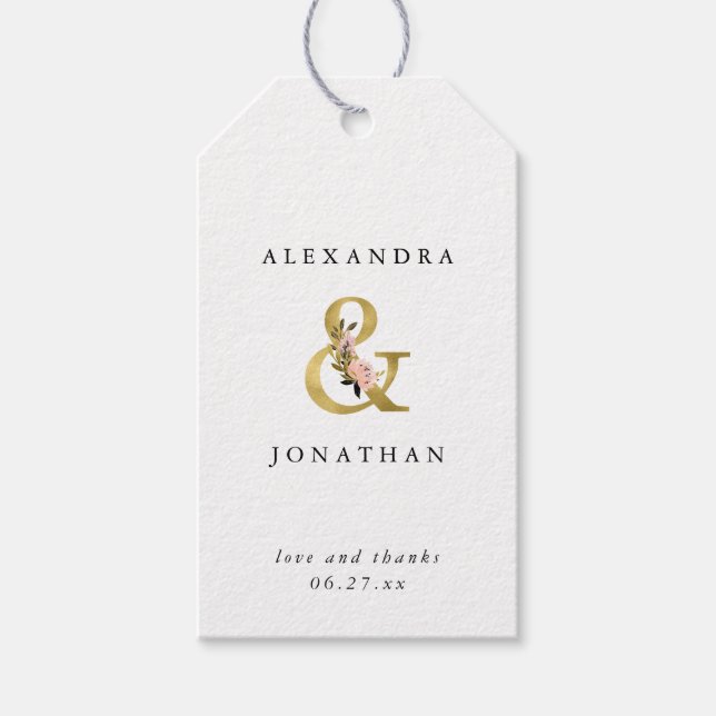 Étiquettes-cadeau Ampersand élégant | Mariage Gold et Blush (Devant)