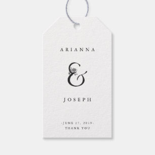Étiquettes-cadeau Ampersand floral Mariage noir et blanc