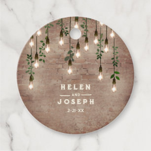 Étiquettes Cadeau Ampoules vintages Mariage botanique en brique rust