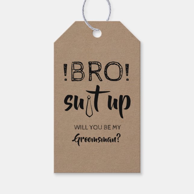 Étiquettes-cadeau Amusant Bro Suit Up Groomsman Proposition (Devant)