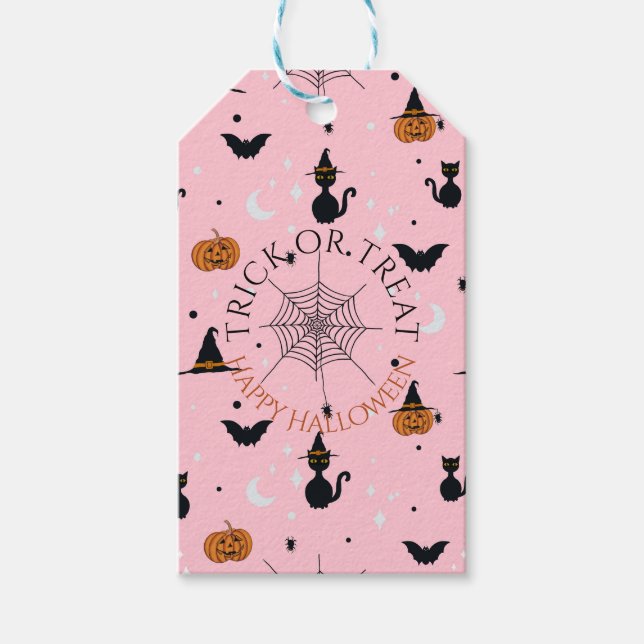 Étiquettes-cadeau Amusant Éffrayant Halloween rose (Devant)