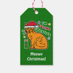Étiquettes-cadeau Amusant Noël Chat Feline Festif Jeu de Fêtes