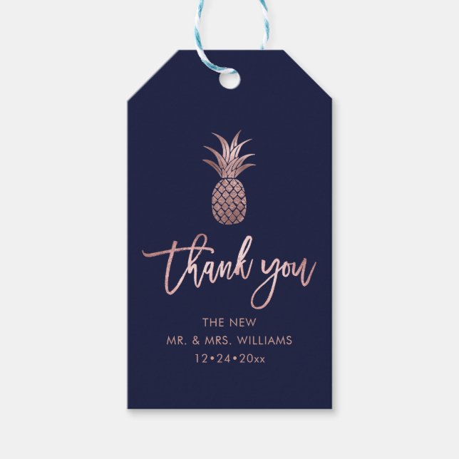 Étiquettes-cadeau Ananas, Faux Rose Gold|Merci|do-it-yourself couleu (Devant)