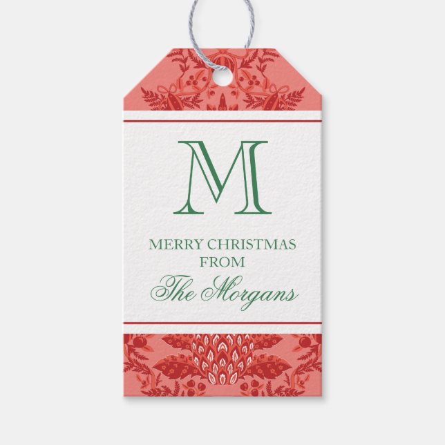 Étiquettes-cadeau Ananas Festif et ornements Monogramme (Devant)