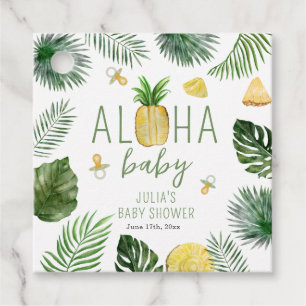 Étiquettes Cadeau Ananas & Pacificateurs Aloha Baby shower vert